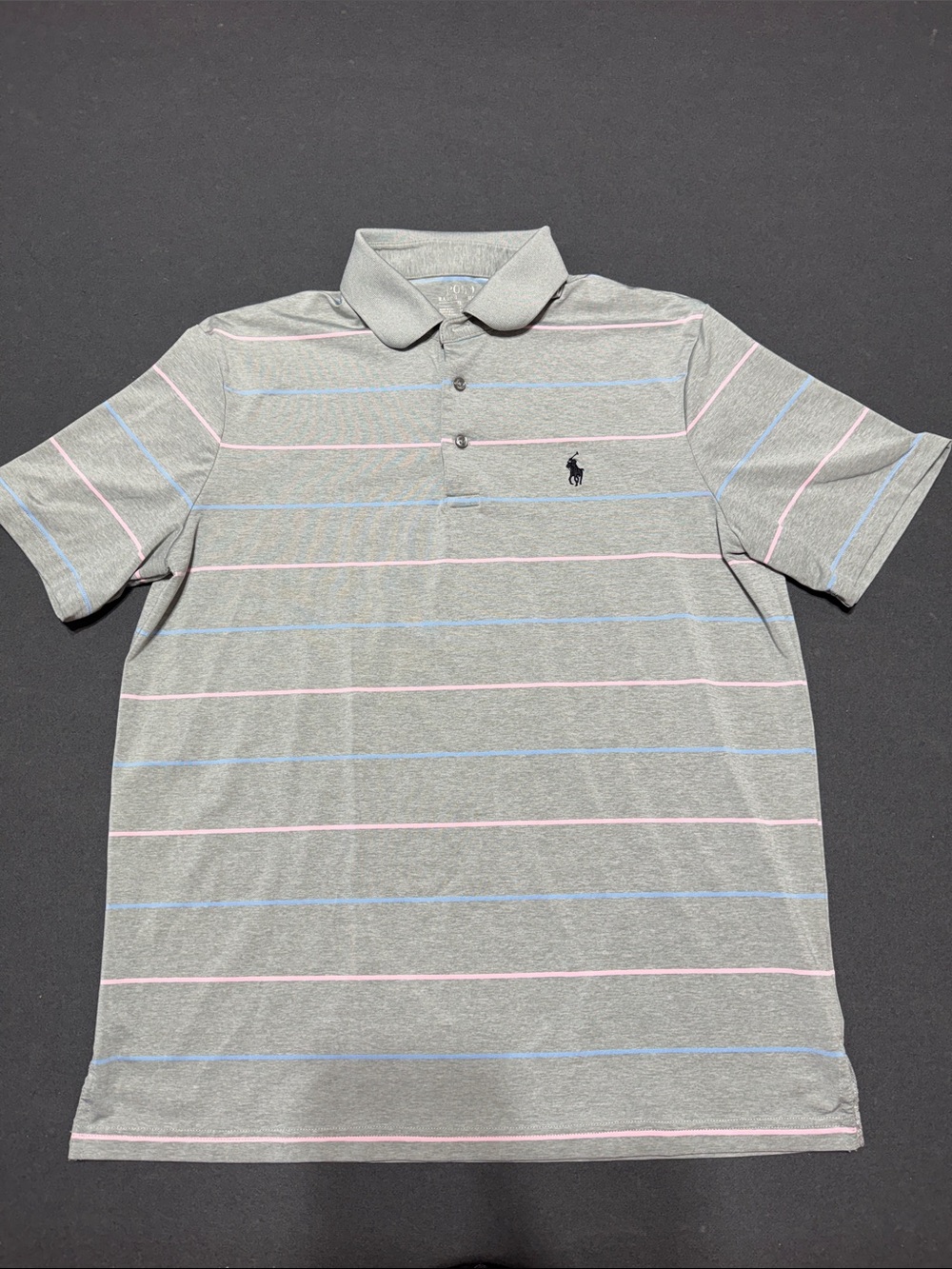 Men's Polo by Ralph Lauren Gray Stripe Polo Performance Shirt
